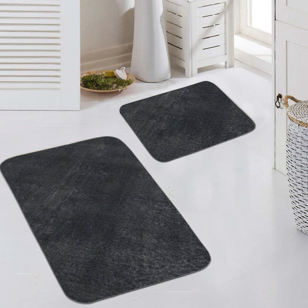 Badezimmer Teppich Set WASCHBAR Flokati in anthrazit, 50x60 cm + 60x100 cm 50x60 cm + 60x100 cm Anth