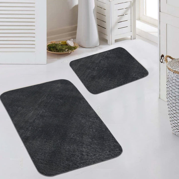 Badezimmer Teppich Set WASCHBAR Flokati in anthrazit, 50x60 cm + 60x100 cm 50x60 cm + 60x100 cm Anth
