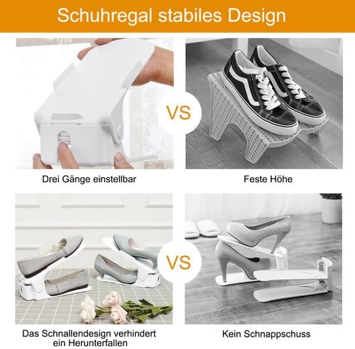 Schuh Slots Schuhstapler Schuhhalter Set, Verstellbare Schuhregale aus Kunststoff, Platzsparend und