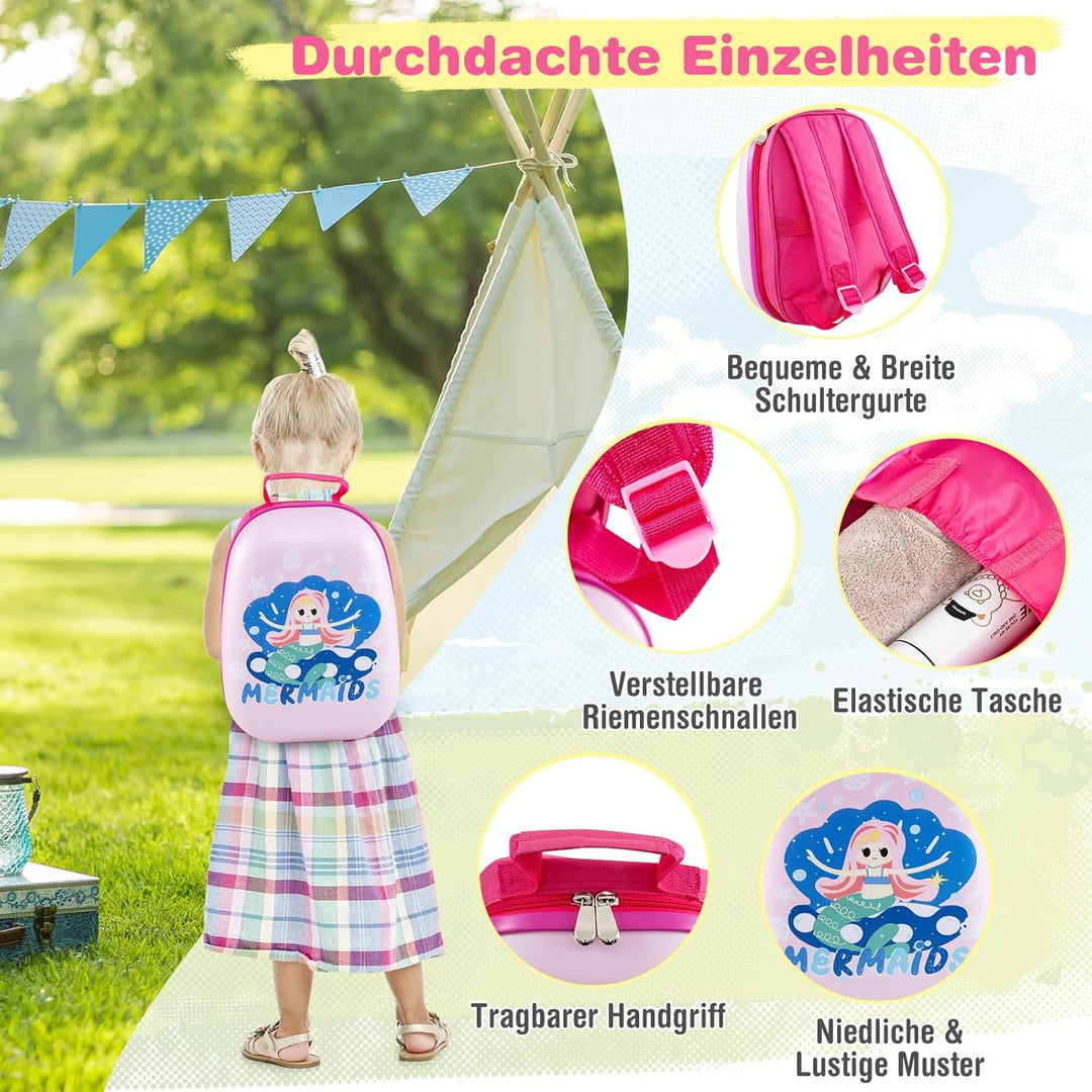 COSTWAY 2tlg Kinderkoffer + Rucksack, Kindertrolley aus Kunststoff, Kindergepäck, Kinder Kofferset H