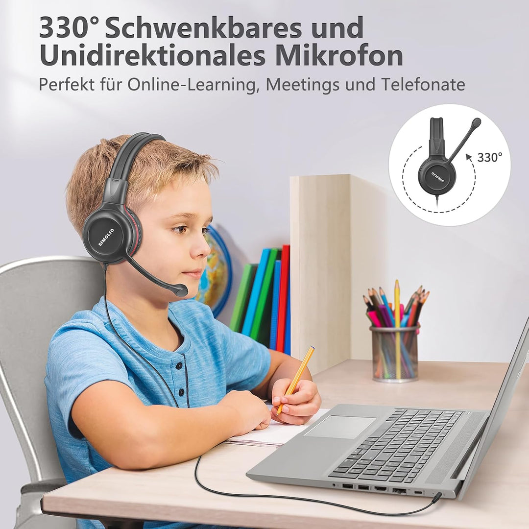 SIMOLIO Kopfhörer Kinder, Kabel Kinderkopfhörer mit Mikrofon für Schule und Gaming, On Ear kopfhörer