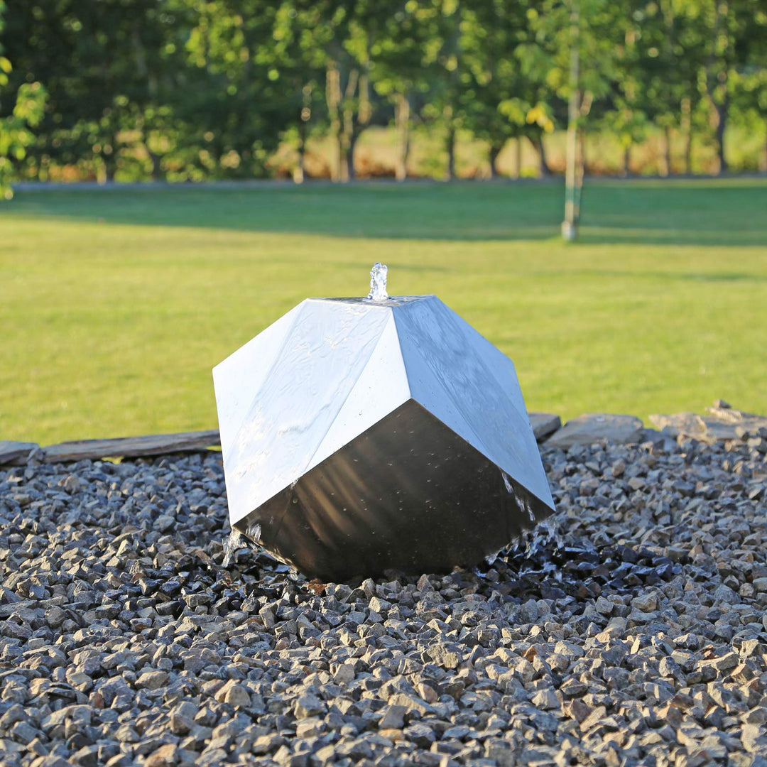 Springbrunnen Würfel 30 aus Edelstahl Designbrunnen Skulptur Würfelbrunnen mit LED Beleuchtung Set G