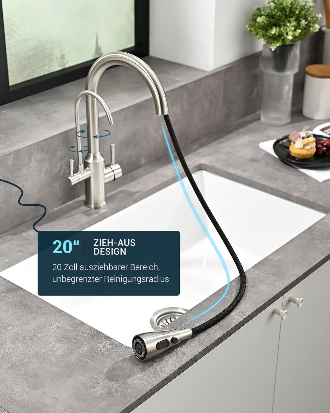 APPASO 3 Wege Wasserhahn Küche ohne Wasserfilter, 3 in 1 Mischbatterie Küche für Wasserfilter，Gebürs