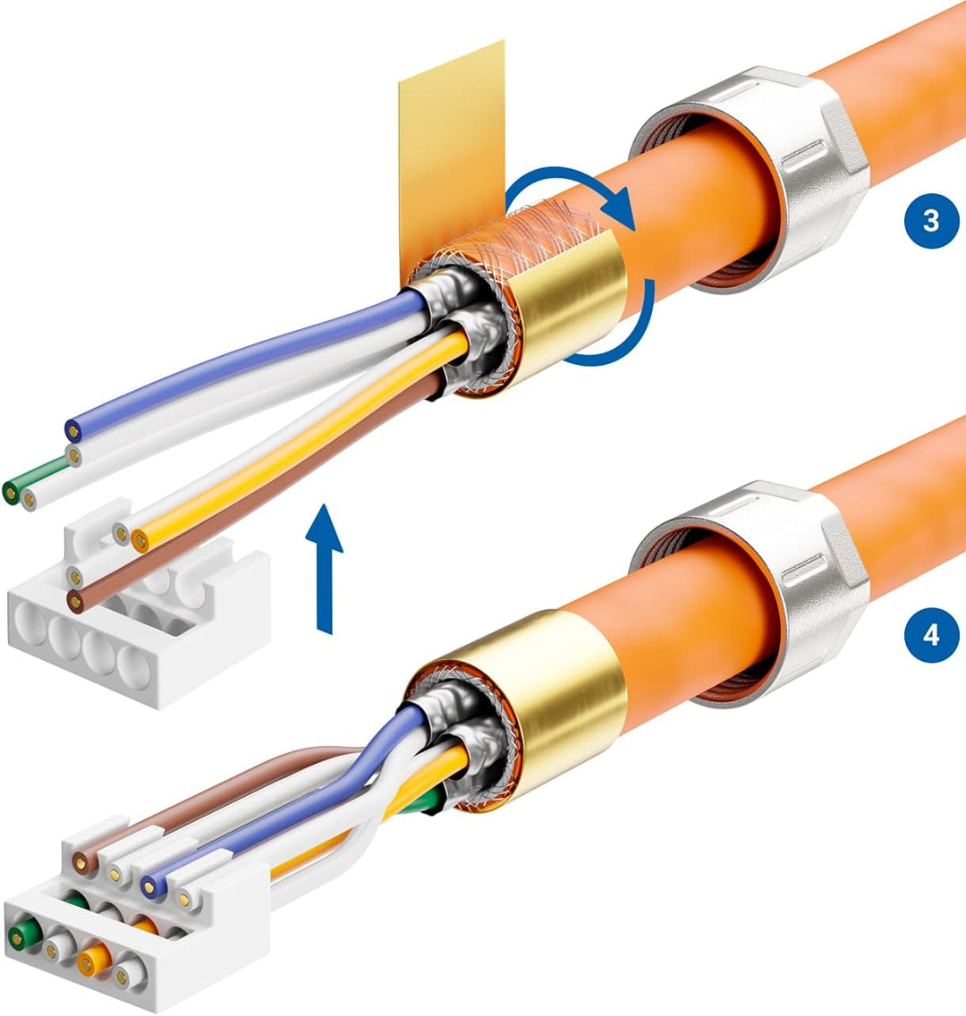 deleyCON 8x CAT 8 Netzwerkstecker RJ45 Werkzeuglos Geschirmt 40 Gbit/s Netzwerk Stecker für Starre V