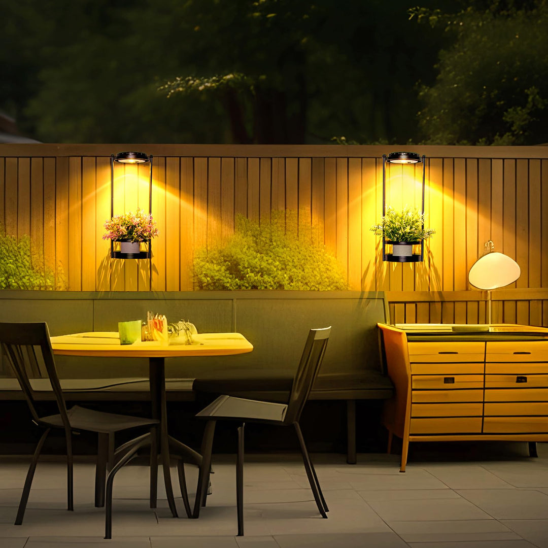 Solare Blumenständer mit LED Pflanzenlicht, IP44 Wassergeschütztes Metall Pflanzenständer Outdoor, 3