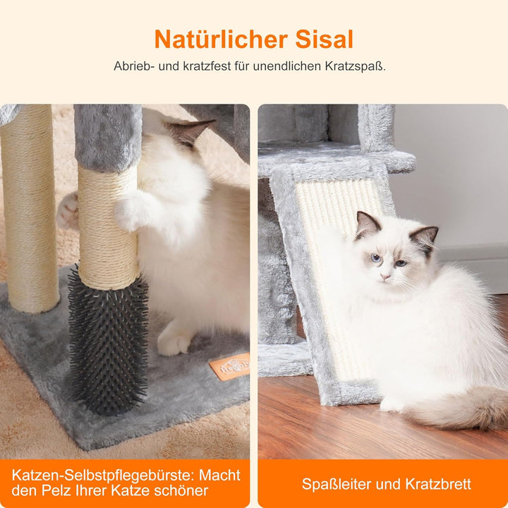 Heybly Kratzbaum mit Katzenbürste, Katzenbaum für Hauskatzen mit Gepolsterter Sitzstange aus Plüsch,