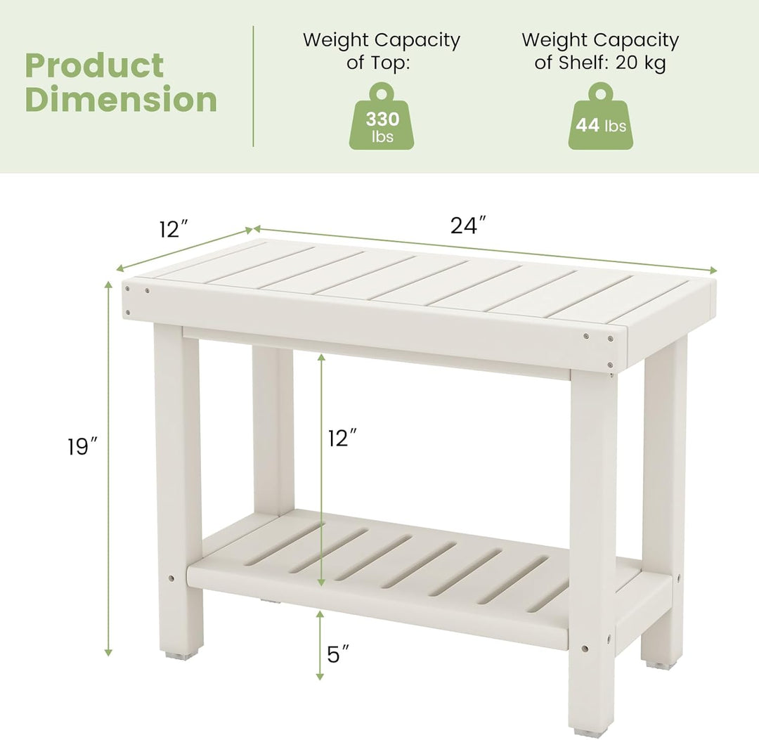 FANTASK Duschhocker, 61 x 31 x 49 cm, wasserdichter Duschstuhl mit Ablage, Sitzbank Bad bis 150 kg,