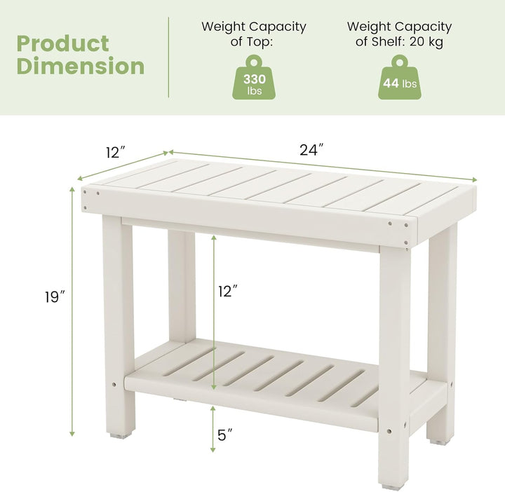 FANTASK Duschhocker, 61 x 31 x 49 cm, wasserdichter Duschstuhl mit Ablage, Sitzbank Bad bis 150 kg,