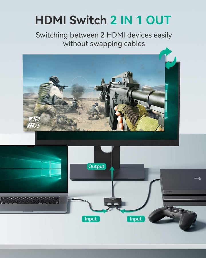 HDMI Splitter 8K@60Hz 4K@120Hz, GANA HDMI 2.1 Switch, Aluminium Bidirektional HDMI Switcher 2 In 1 O