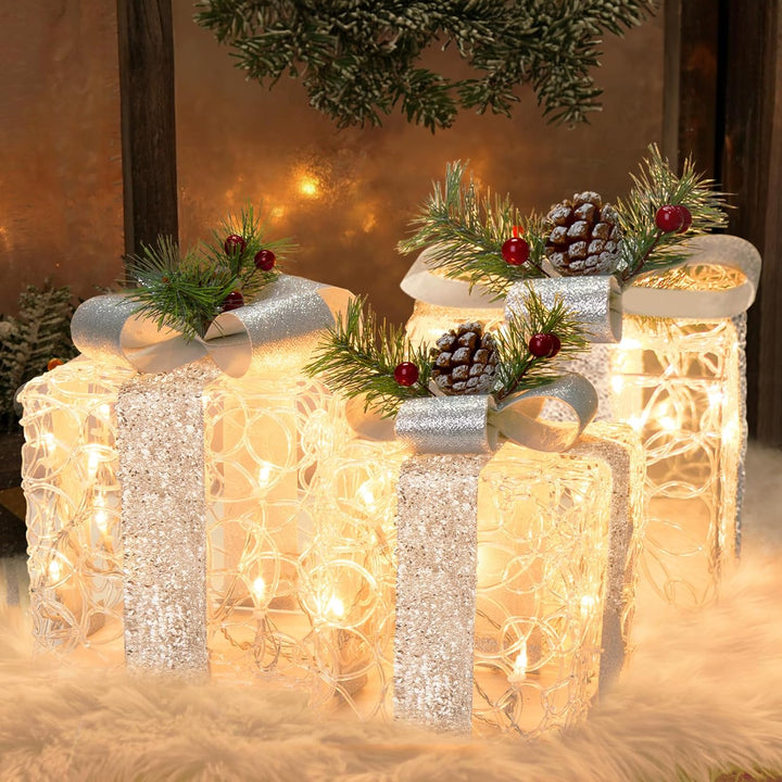 DELICHTER LED Weihnachtsdeko, 3PK Boxen weiss Acryl Weihnachten Boxen Lichter für Innen Aussen beim