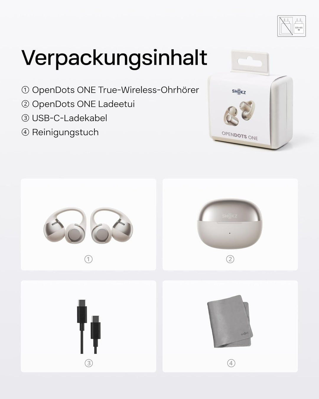SHOKZ OpenDots ONE Open Ear Kopfhörer, Dolby Audio 6,5g Clip On Kopfhörer weiches Silikon, 40 Std. A