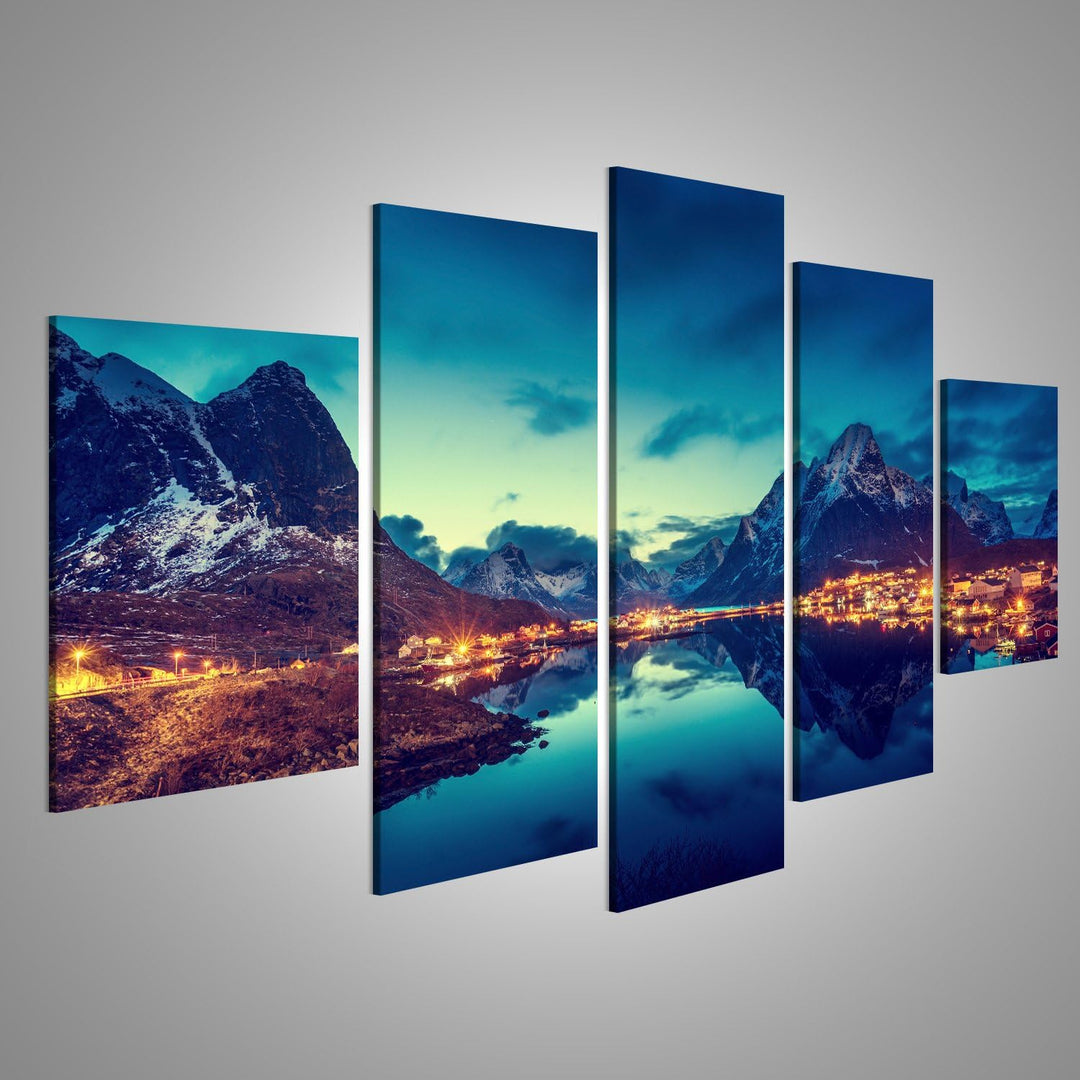 islandburner Bild auf Leinwand Sonnenuntergang Lofoten Norwegen Wandbild Poster Kunstdruck Bilder Fo