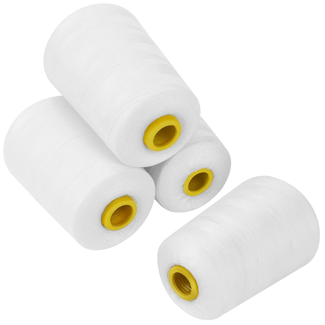 Curtzy Nähgarn Set Polyester Nähgarn Nähmaschine in Weiss (4 Stk) – 11cm Garn für Nähmaschine Faden