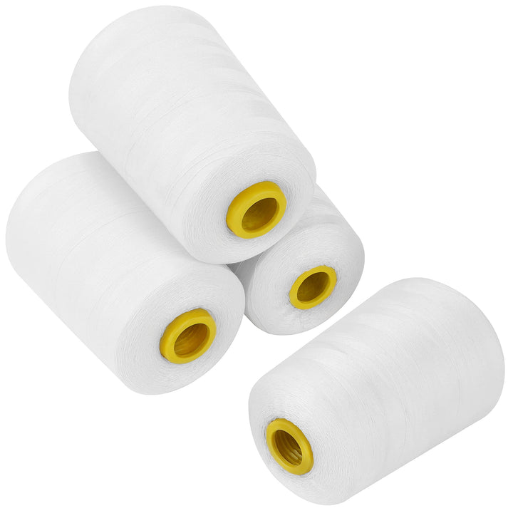 Curtzy Nähgarn Set Polyester Nähgarn Nähmaschine in Weiss (4 Stk) – 11cm Garn für Nähmaschine Faden