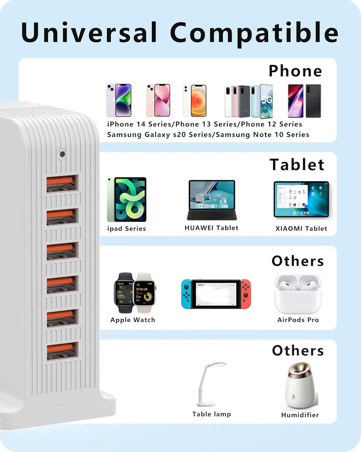 POANES 50W USB Ladegerät Mehrfach 6 Port USB Netzteile Handy Ladestation Weiss Steckdose für iPhone