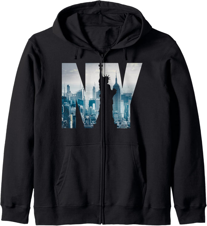 Kapuzenpullover mit Aufschrift "I Love New York" mit Reissverschluss, coole Skyline von New York Cit