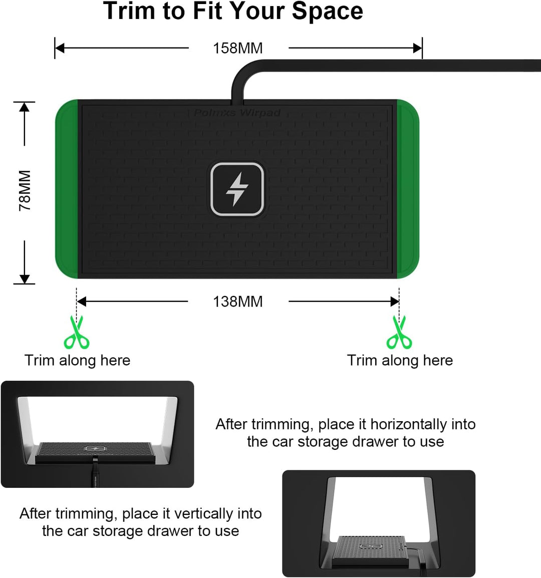 25W Kabelloses Auto Ladegerät, Polmxs Wireless Charging Pad Auto mit Anti-Rutsch Ladematte 45W KFZ L