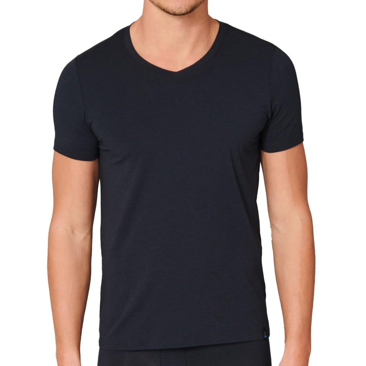Schiesser Herren Shirt Kurzarm 1/2 Unterhemd Long Life Soft V-Neck - 149043 M Blauschwarz, M Blausch