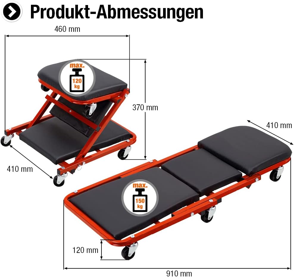 Meister Montage-Rollbrett 2 in 1 - Nutzbar als Werkstattliege &amp; Rollhocker - Belastbar bis 150 kg -