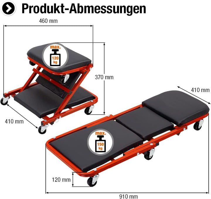 Meister Montage-Rollbrett 2 in 1 - Nutzbar als Werkstattliege &amp; Rollhocker - Belastbar bis 150 kg -