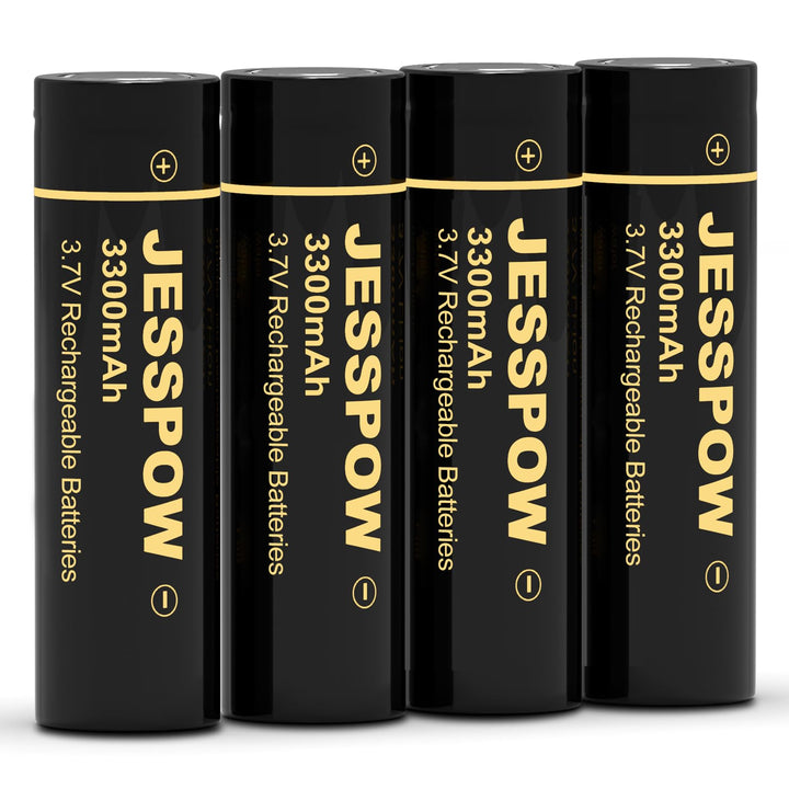 3,7V Wiederaufladbare Akku 4 Stück, 3300mAh Batterien 3,7 Volt für Taschenlampe, Scheinwerfer, Ferng