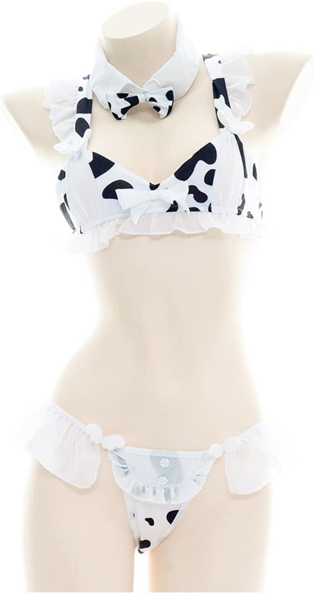 SINGUYUN Damen Anime Kuh Bikini Cosplay Dessous Lolita Kawaii BH und Panty Set Japanische Unterwäsch