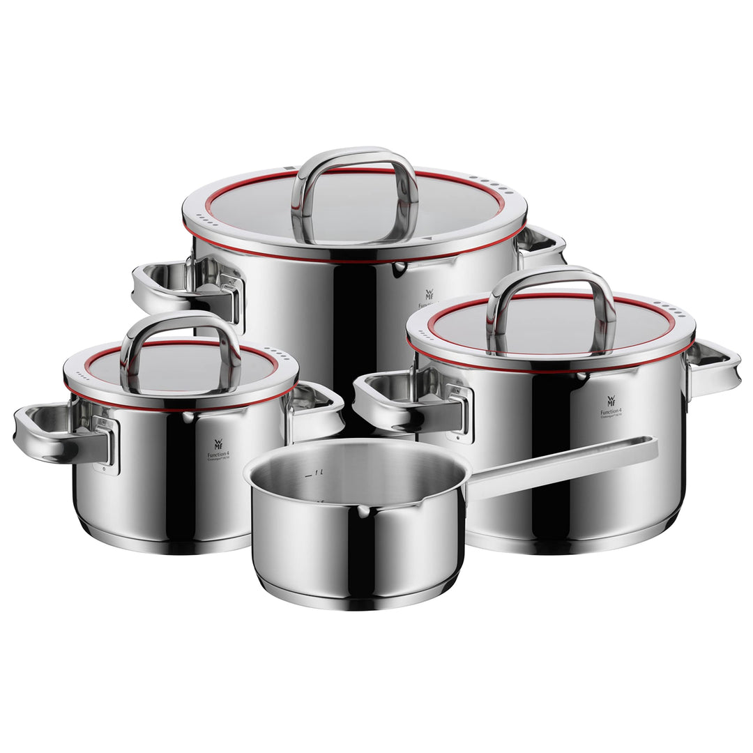 WMF Function 4 Topfset Induktion 4-teilig, Cromargan Edelstahl poliert, Glasdeckel mit 4 Abgiessfunk