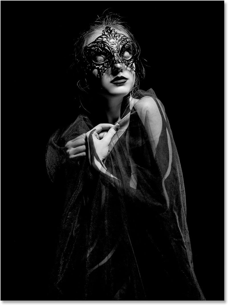 wandmotiv24 Erotisches Leinwandbild, Grösse 80x60cm, Hochformat, Mystische Frau mit Maske,Fotografie