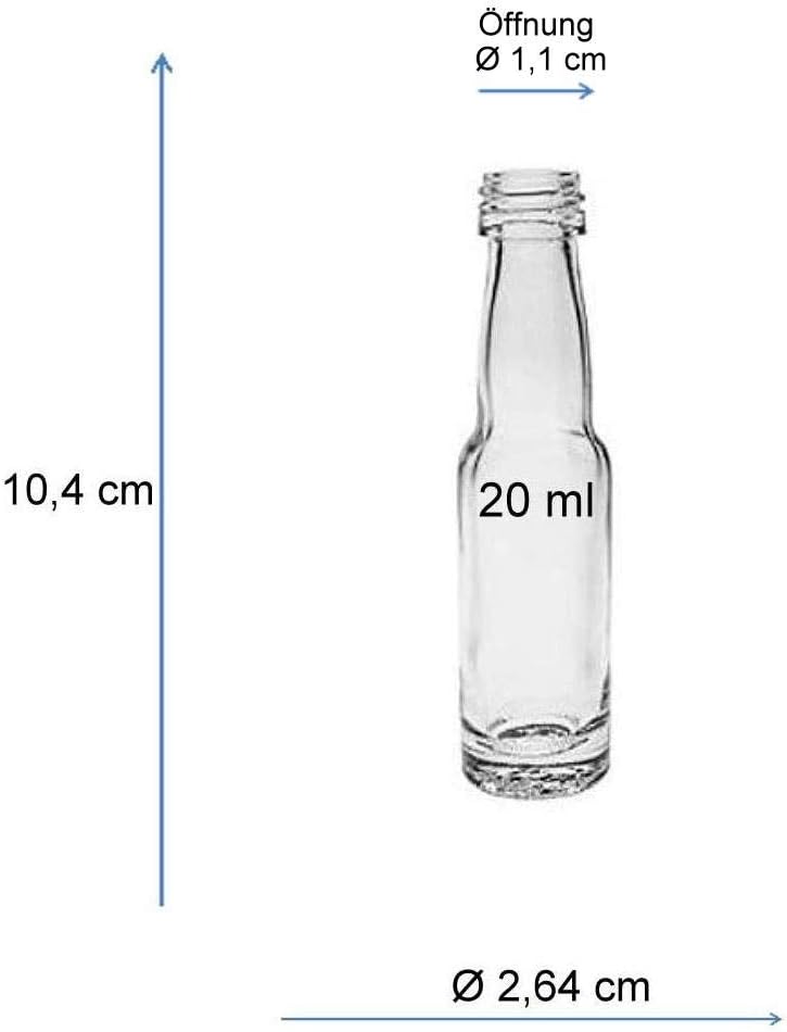 mikken 50 Mini Glasflaschen 20 ml mit Schraubverschluss inkl. Trichter 50 x 20ml, 50 x 20ml