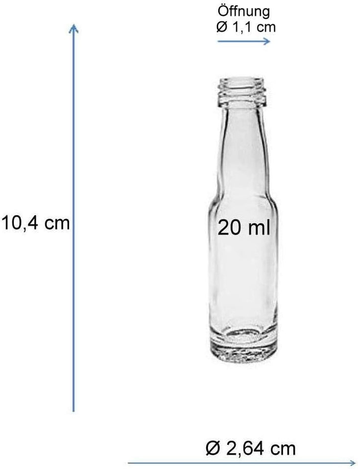 mikken 20 Mini Glasflaschen 20 ml mit Schraubverschluss inkl. Trichter, 20 ml