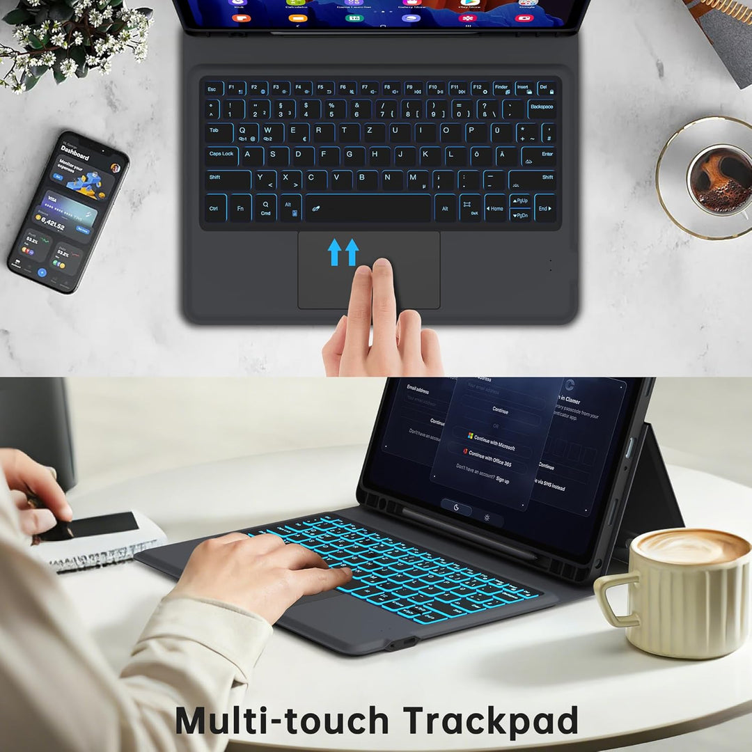 Für Samsung Galaxy Tab A11+/A9+ 11 Zoll Hülle mit Tastatur - Folio 7 Farbige Beleuchtete Tablet Cove