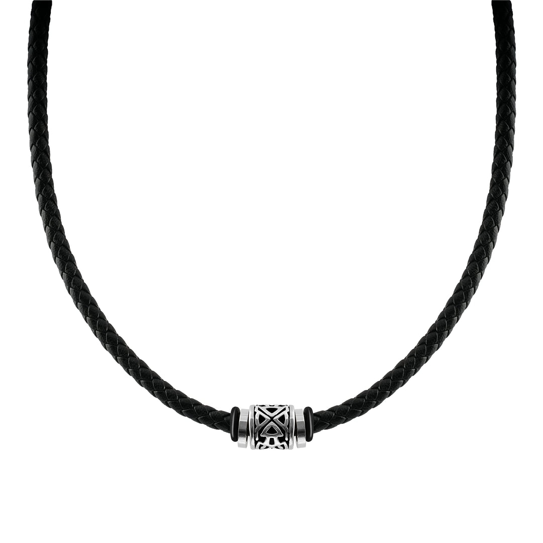 Halskette Herren Leder, Herren Kette mit Edelstahl Halsband Anhänger, Geflochten Lederkette, Halssch