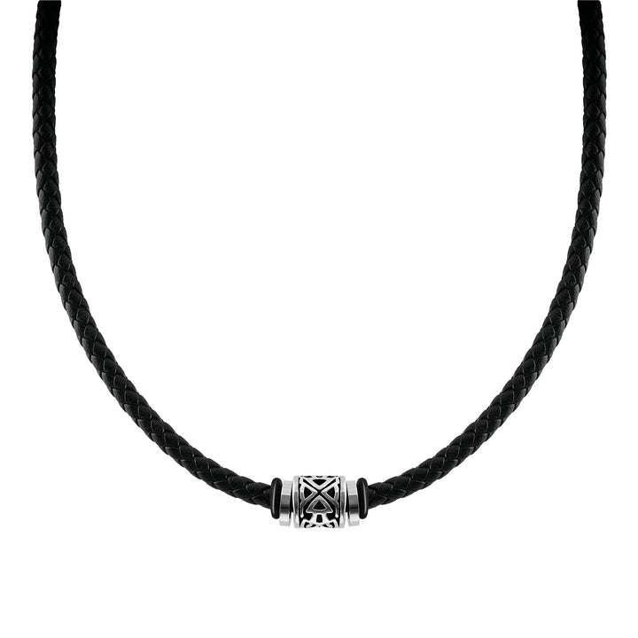 Halskette Herren Leder, Herren Kette mit Edelstahl Halsband Anhänger, Geflochten Lederkette, Halssch
