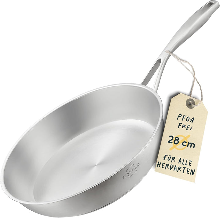 SILBERTHAL Edelstahl Pfanne Unbeschichtet - Induktion - Profi Bratpfanne 28cm - Röstaromen - Ofenfes