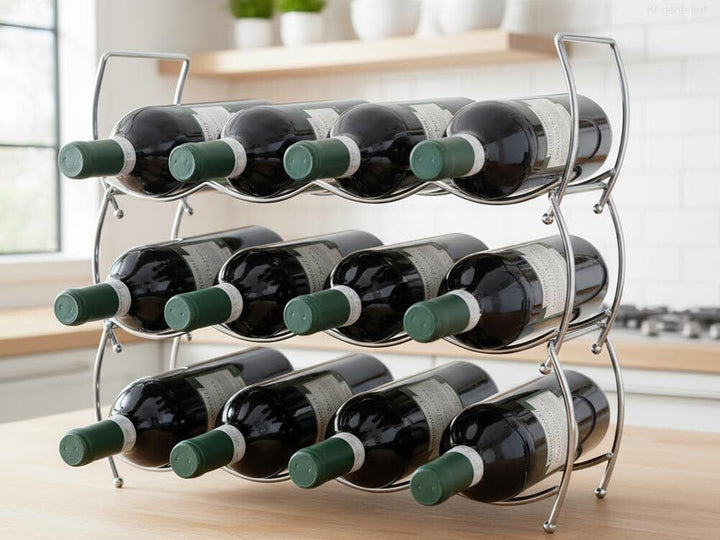 zeitzone Weinregal Flaschenregal Stapelbar Chrom 3-er Set für 12 Flaschen Metall