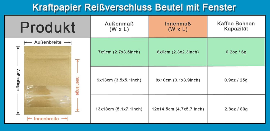 WACCOMT Pack 100 Stücke Reissverschluss Heisssiegel Kraftpapier Aufbewahrungstasche Verpackung mit T