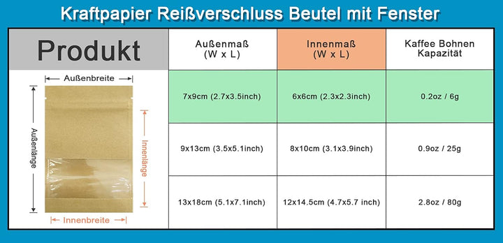 WACCOMT Pack 100 Stücke Reissverschluss Heisssiegel Kraftpapier Aufbewahrungstasche Verpackung mit T