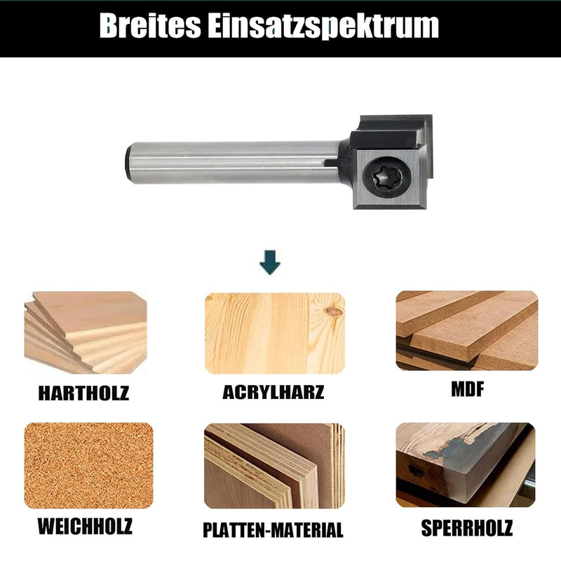 AKYLIN Planfräser 8mm schaft，2 Flöten Planfräser holz für Oberfräse，4-seitigen Austauschbare Hartmet