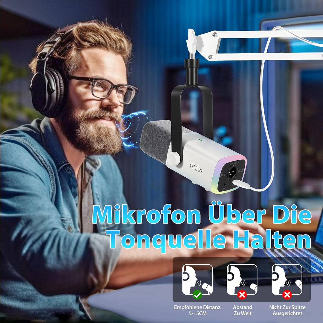 Fifine XLR Streaming Mikrofon mit Arm für Podcast Studio, USB Dynamisch Microphone Gaming PC mit Stu
