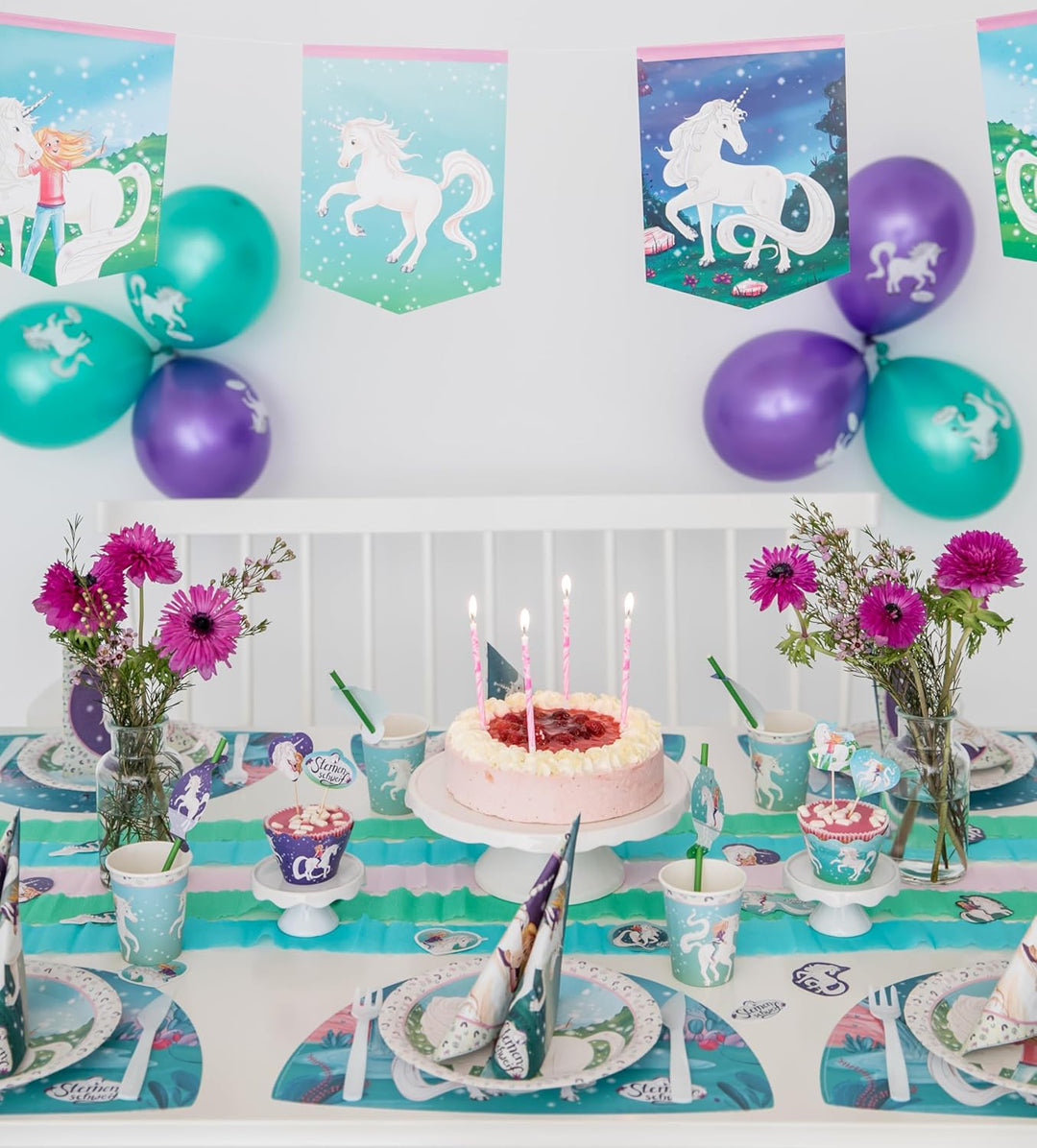 104-tlg Party-Set * STERNENSCHWEIF * für Kindergeburtstag mit Teller + Becher + Servietten + Trinkha
