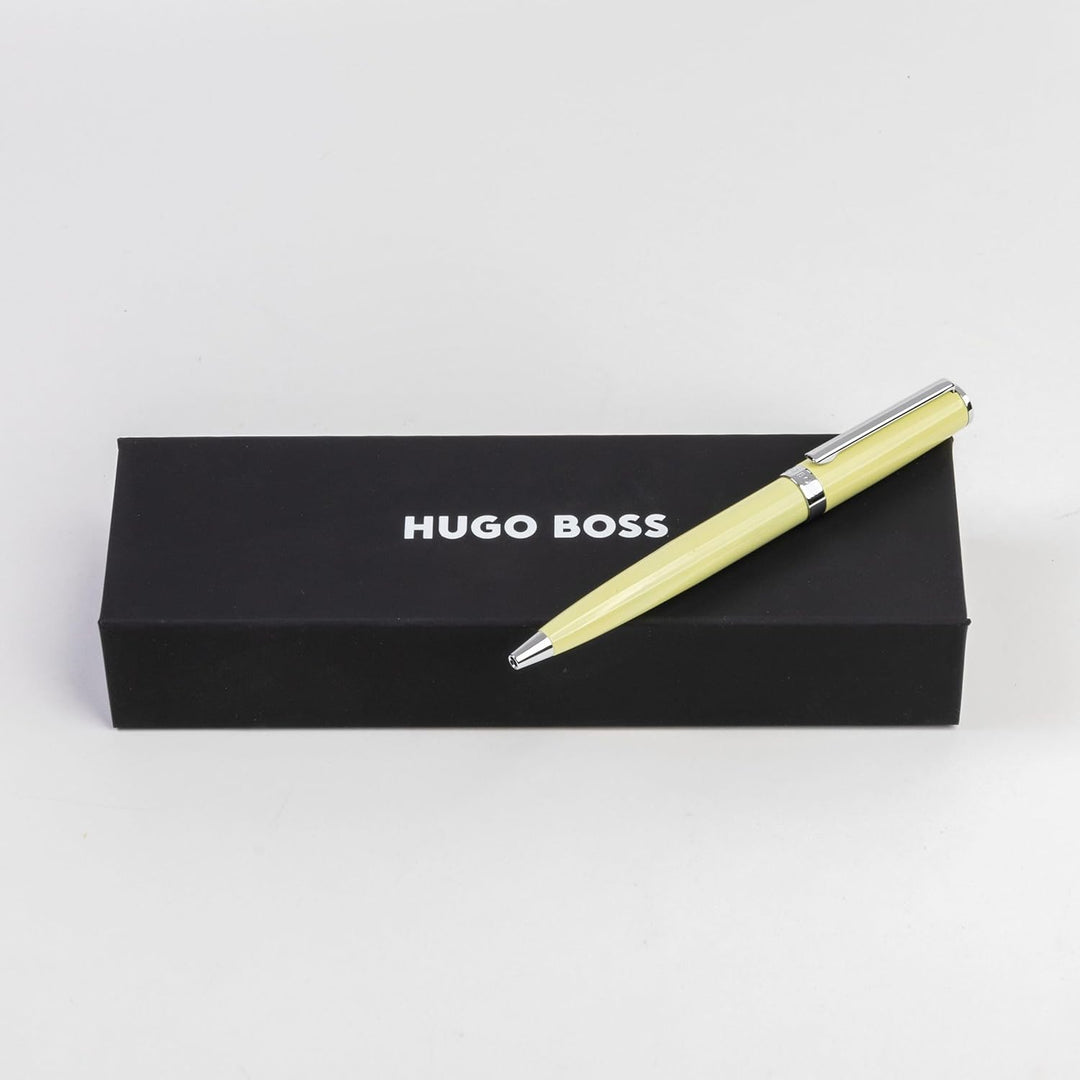 Hugo Boss Gear Icon Kugelschreiber aus Messing mit Chrome Beschichtung in der Farbe Yellow, Masse: 1