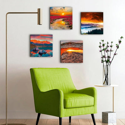 ARTLAND Leinwandbilder auf Holz Wandbild Bild Set 4 teilig je 30x30 cm Quadratisch Landschaft Sonnen