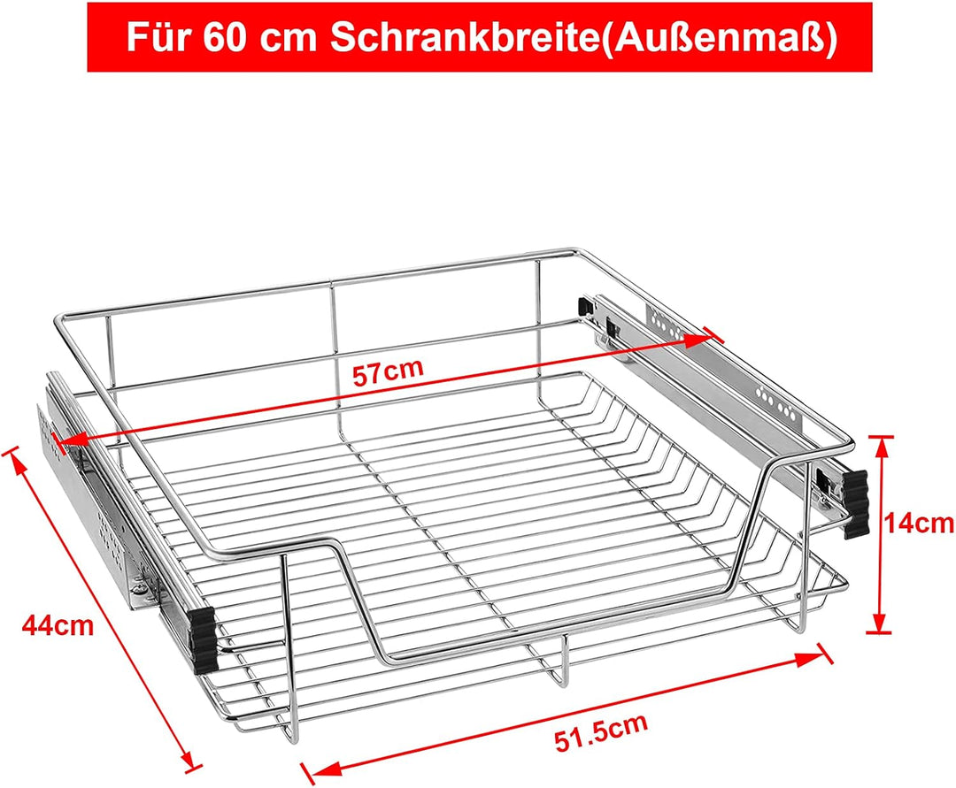 UISEBRT 4X Küchenschublade Teleskopschublade 60cm - Küchenschrank Schrankauszug Schlafzimmerschränke