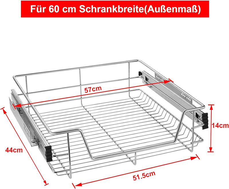 UISEBRT 4X Küchenschublade Teleskopschublade 60cm - Küchenschrank Schrankauszug Schlafzimmerschränke