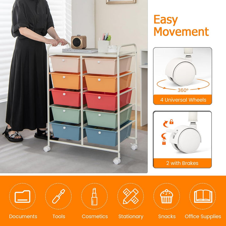 KOMFOTTEU Rollwagen mit 10/15 Schubladen stapelbar, Badrollwagen Rollcontainer mit Metallrahmen, All