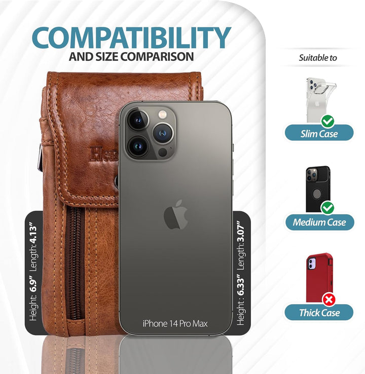 Hengwin Leder Handy Gürteltasche Herren für iPhone 15 14 13 12 11 Pro Max, Handyhalterung Gürtel Han