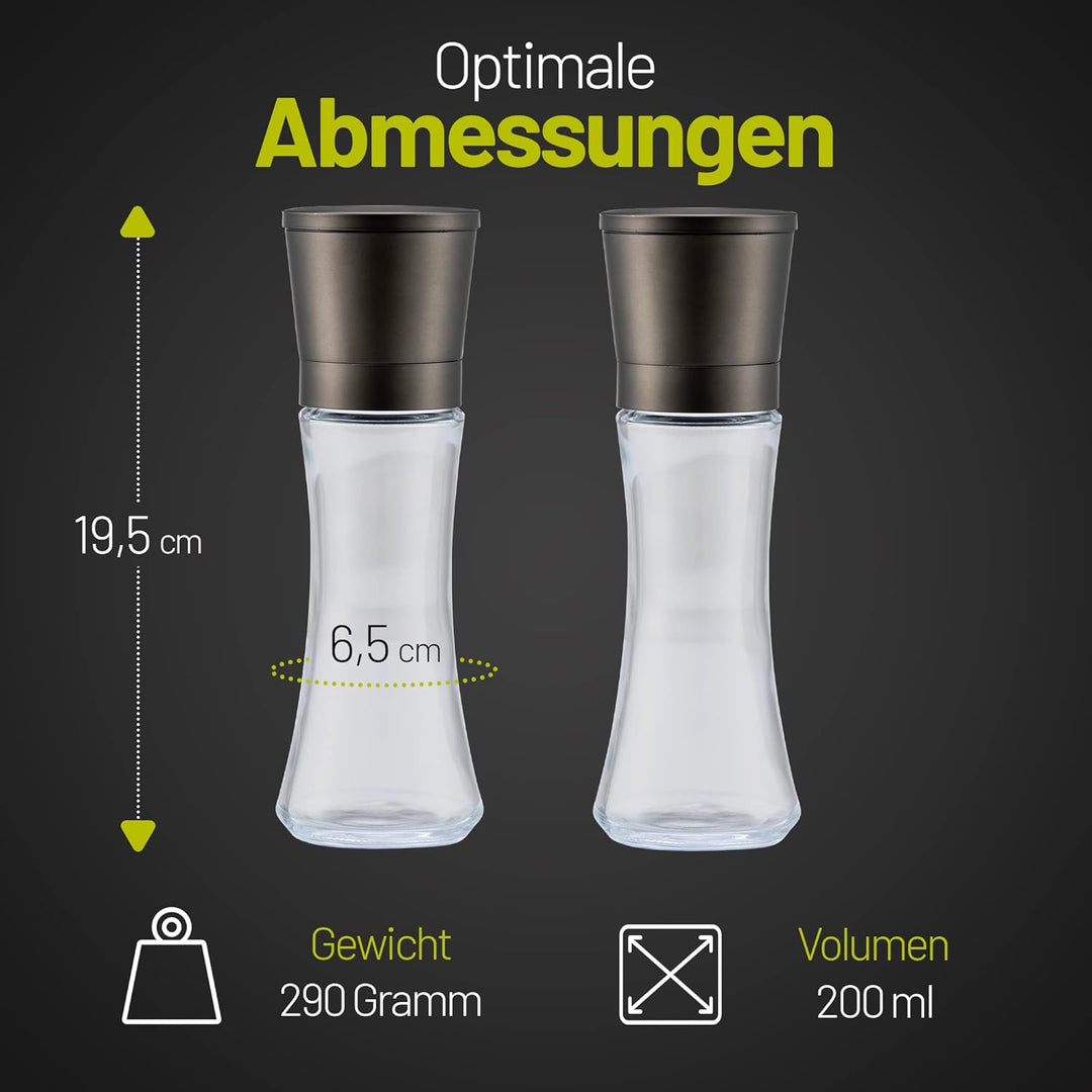 ZOLMER® Gewürzmühlen 2er Set mit verstellbarem Keramikmahlwerk – Edle Salzmühle & Pfeffermühle aus h