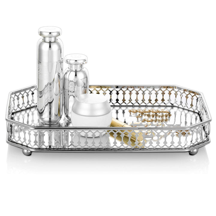 NUPTIO Silbernes verspiegeltes Schminktablett, 29 cm Länge, Schmuck-Display, dekorativer Spiegel, Ko