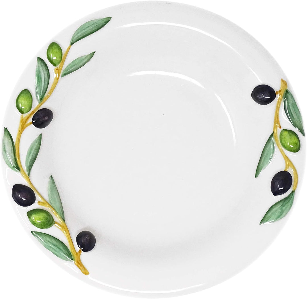 Lashuma 2er Set Kombiservice Olive, Tiefer Suppenteller 23 cm und Servierplatte 27 x 27 cm, Handgema