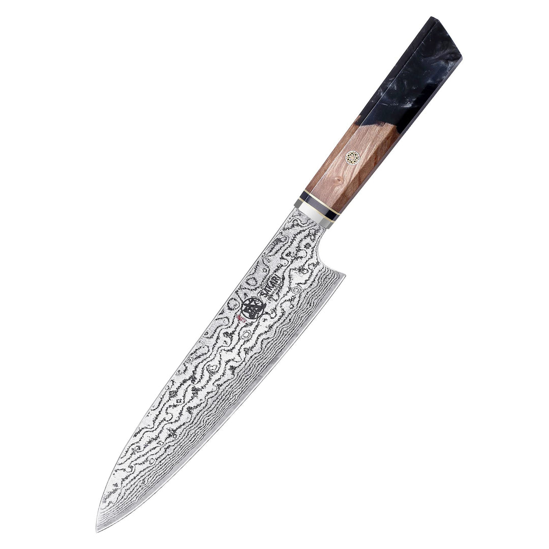 MITSUMOTO SAKARI 22 cm Japanisches Messer, AUS-10 Damaststahl Küchenmesser, Professionelles Handgesc